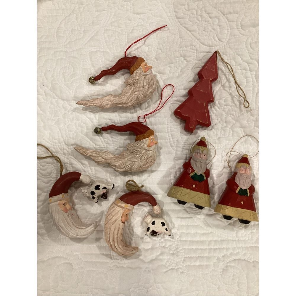 Vintage Faux Wood Set of 7 Christmas Tree Ornaments